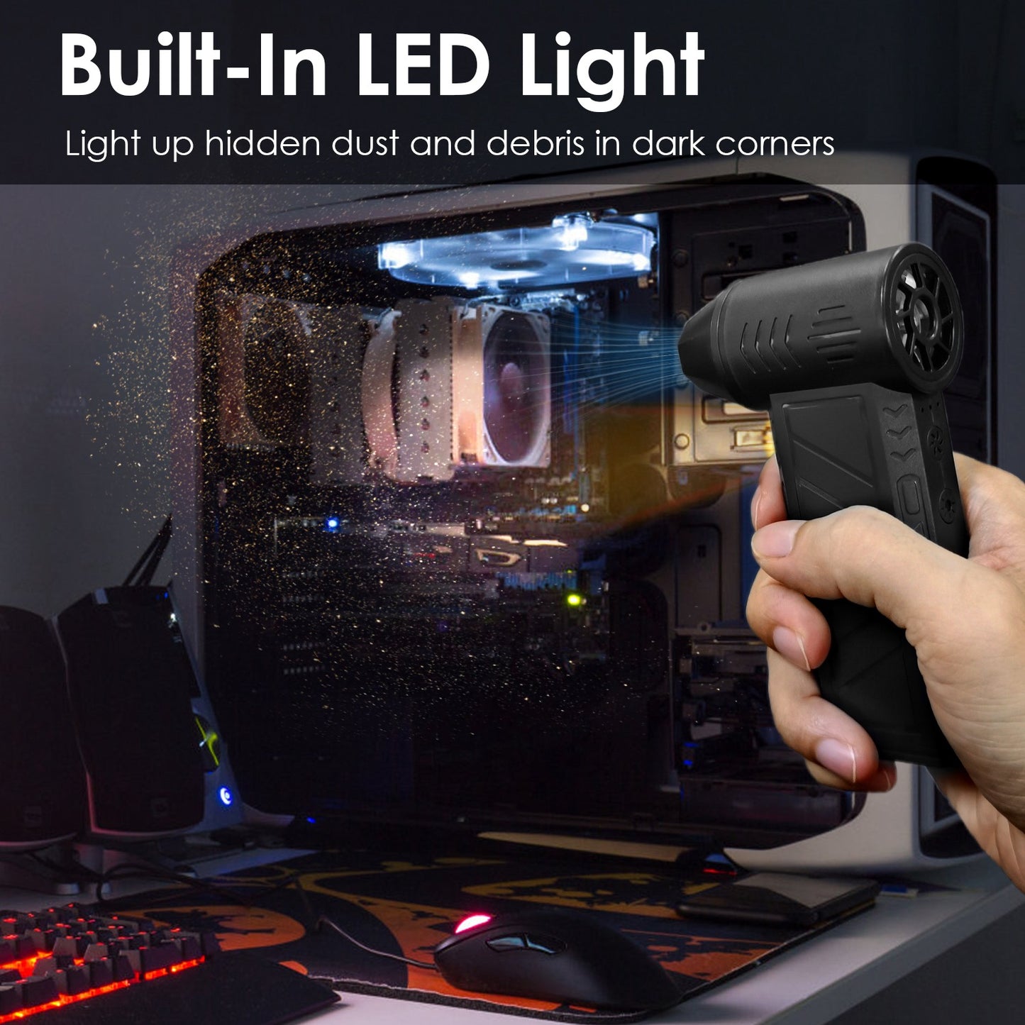 Rechargeable Compressed Air Duster 150000 RPM Cordless Air Blower with LED Light for PC Keyboard Car and Home Cleaning