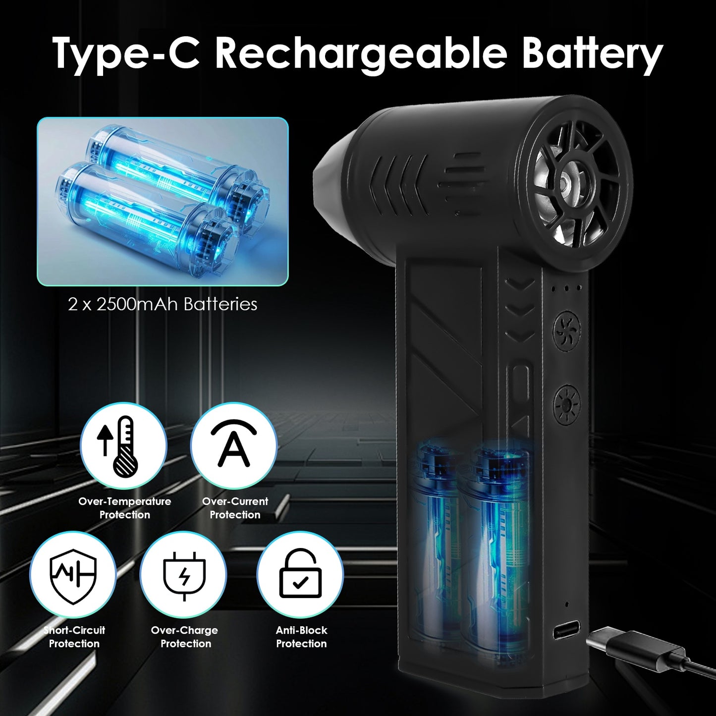 Rechargeable Compressed Air Duster 150000 RPM Cordless Air Blower with LED Light for PC Keyboard Car and Home Cleaning