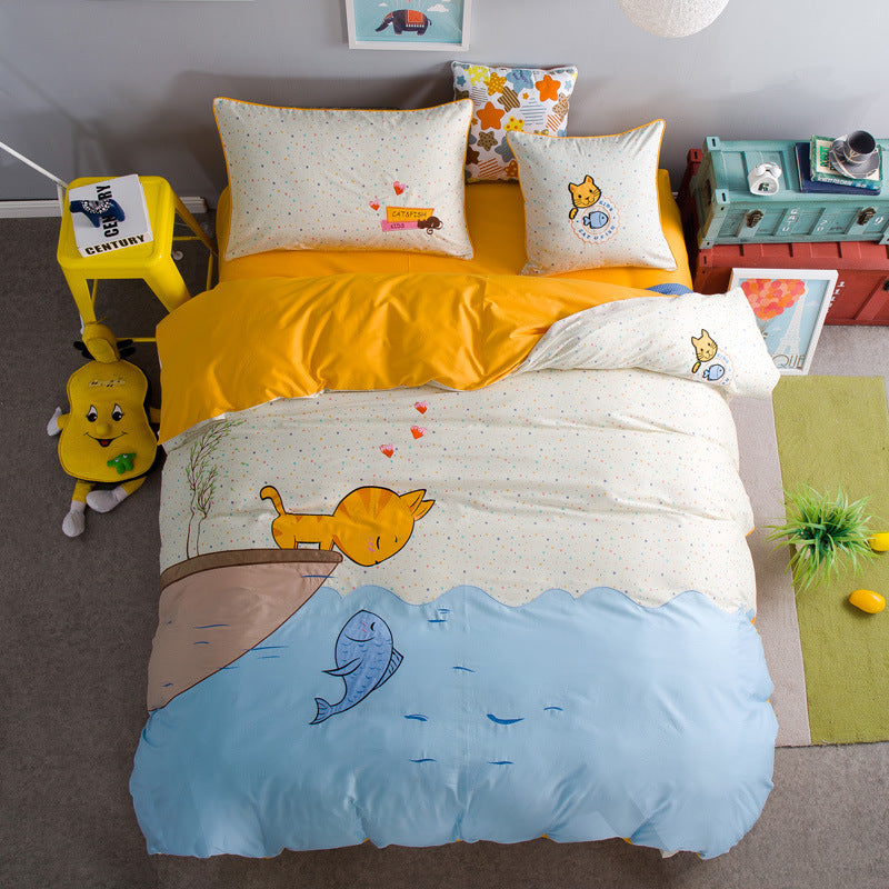 4-Piece Children’s Bedding Set Soft Comforter Sheets Pillowcases Kids Bed Set Cartoon Bedroom Decor
