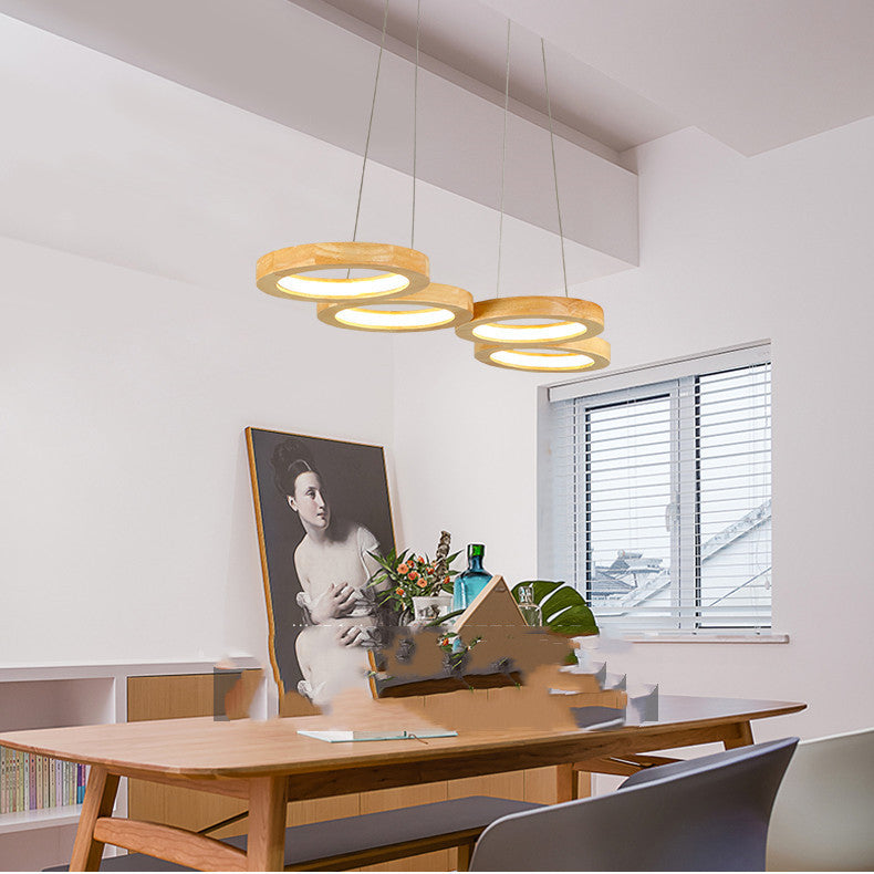 Simplistic Solid Wood Circular Pendant Lamp for Dining Room