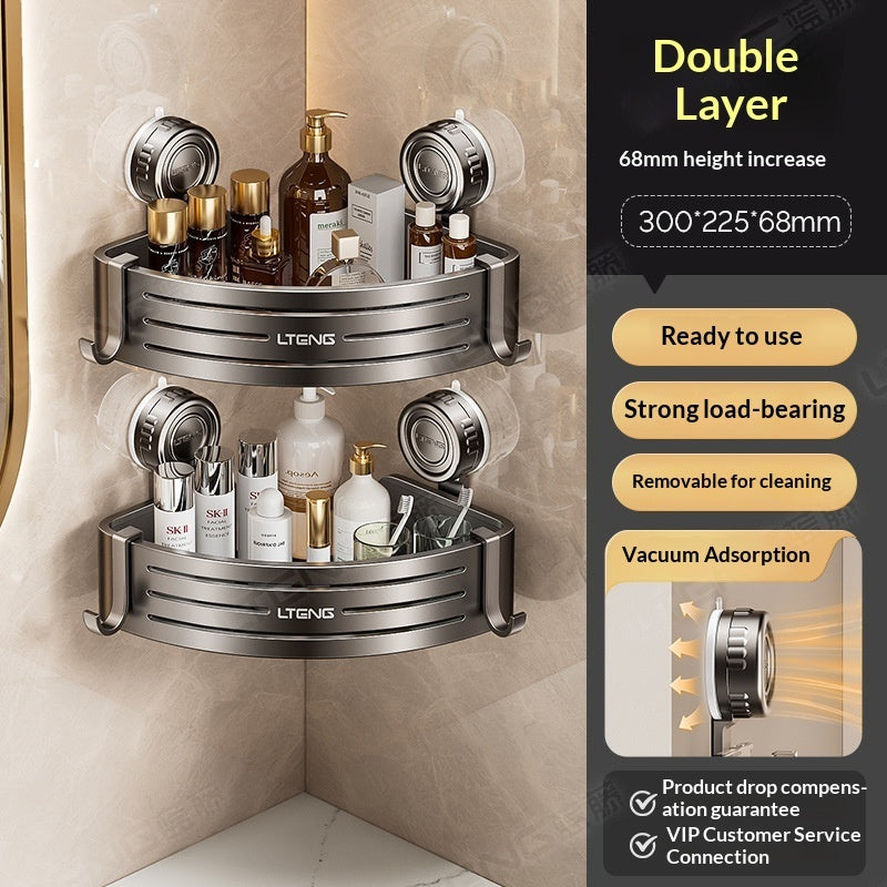 Suction Cup Triangle Bathroom Basket – Wall-Mounted No-Drill Storage Rack for Home Use