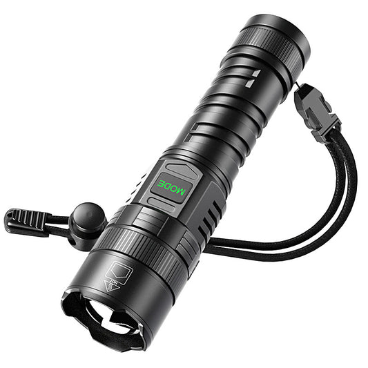 USB Rechargeable Zoom Flashlight – Portable Camping Torch with Digital Power Display
