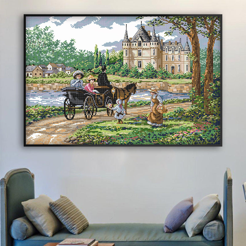Suburban Landscape Cross Stitch Kit – DIY Embroidered Fabric Decorative Painting Set