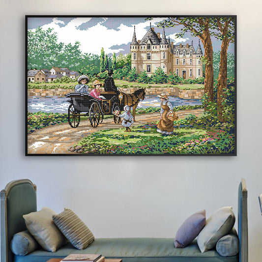 Suburban Landscape Cross Stitch Kit – DIY Embroidered Fabric Decorative Painting Set