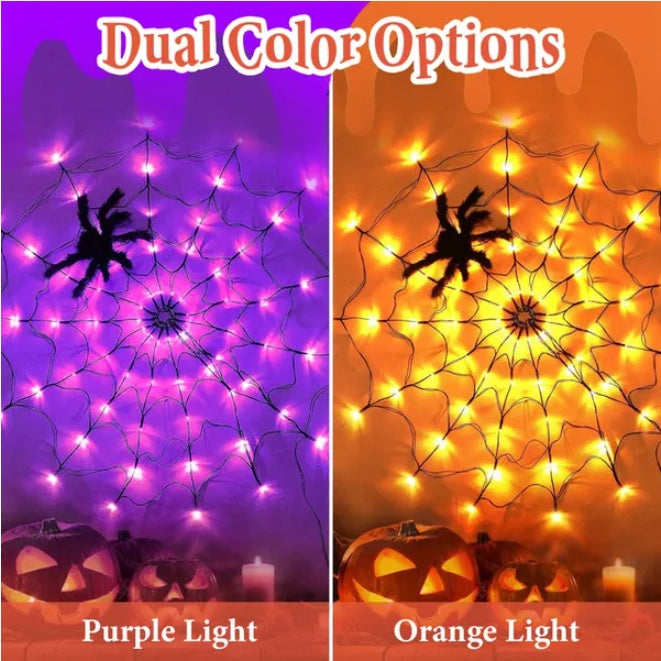 3.28FT Spider Web Light with Hairy Spider – Halloween LED Hanging Decoration Light