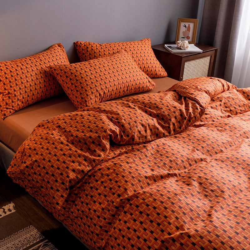 Pure Cotton Fitted Sheet Quilt Cover Bedding Set Soft Breathable Bed Linen Home Textile Set