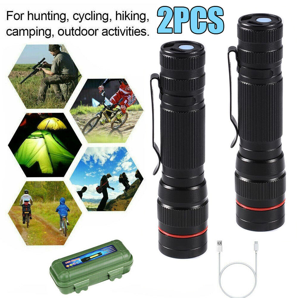 USB Rechargeable Military LED Flashlight – Tactical Zoom Mini Powerful Pen Torch