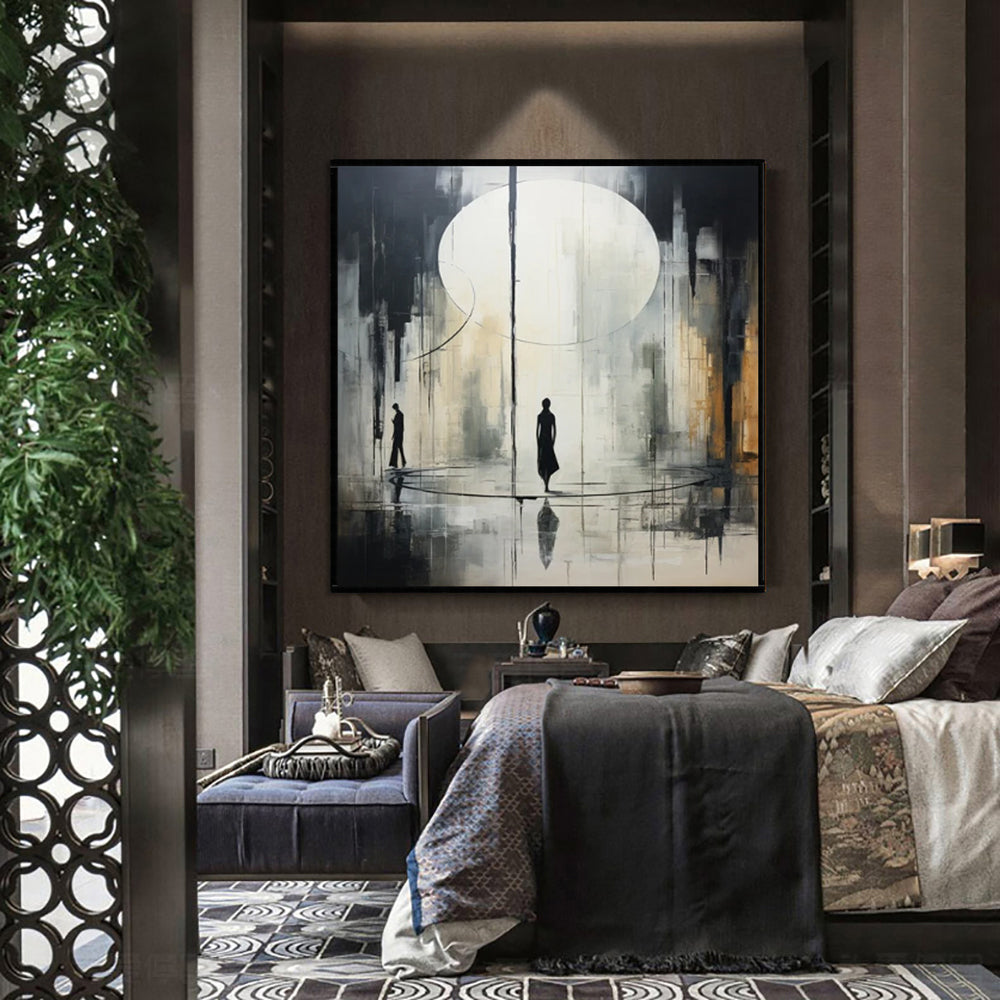 Handmade Black & White Abstract Oil Painting – Neoclassical Canvas Wall Art for Home & Office Decor