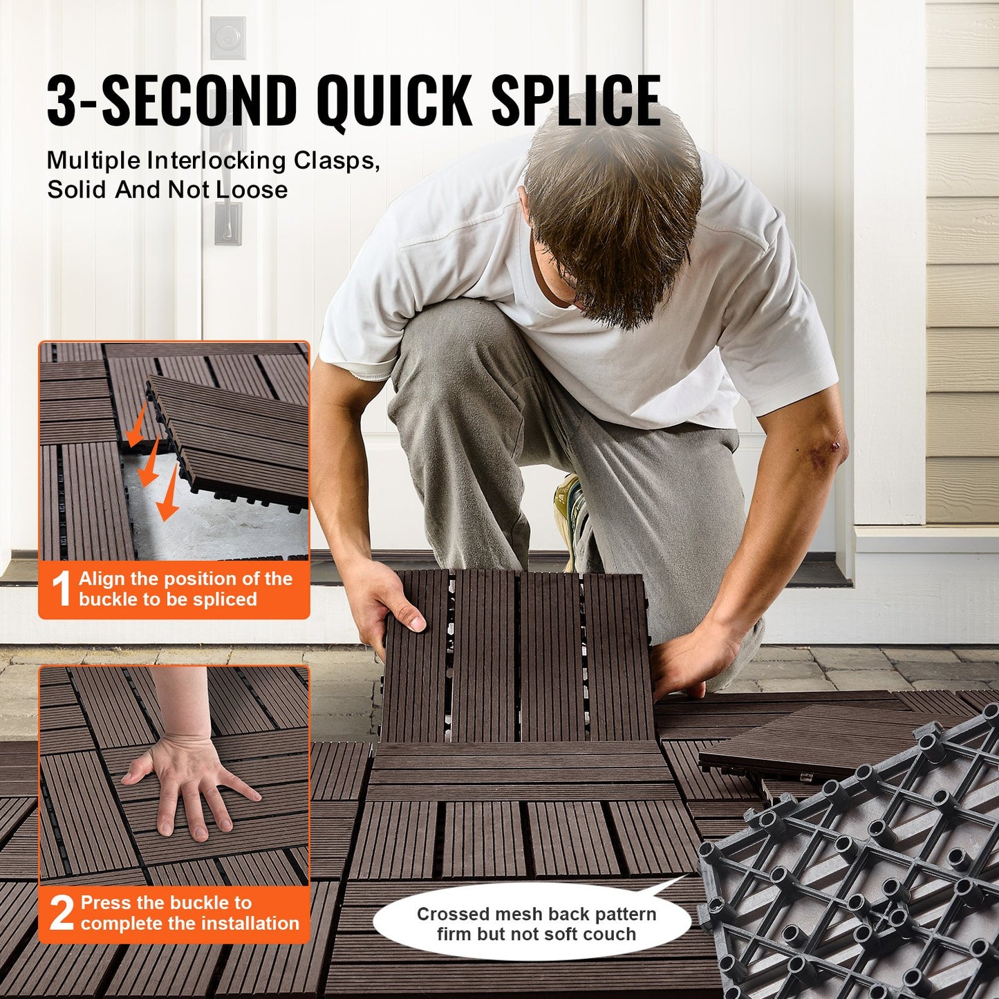 Interlocking Deck Tiles Plastic Wood 10 Pack 12x12 Waterproof Outdoor Flooring Patio Decking Tiles for Balcony Poolside Backyard