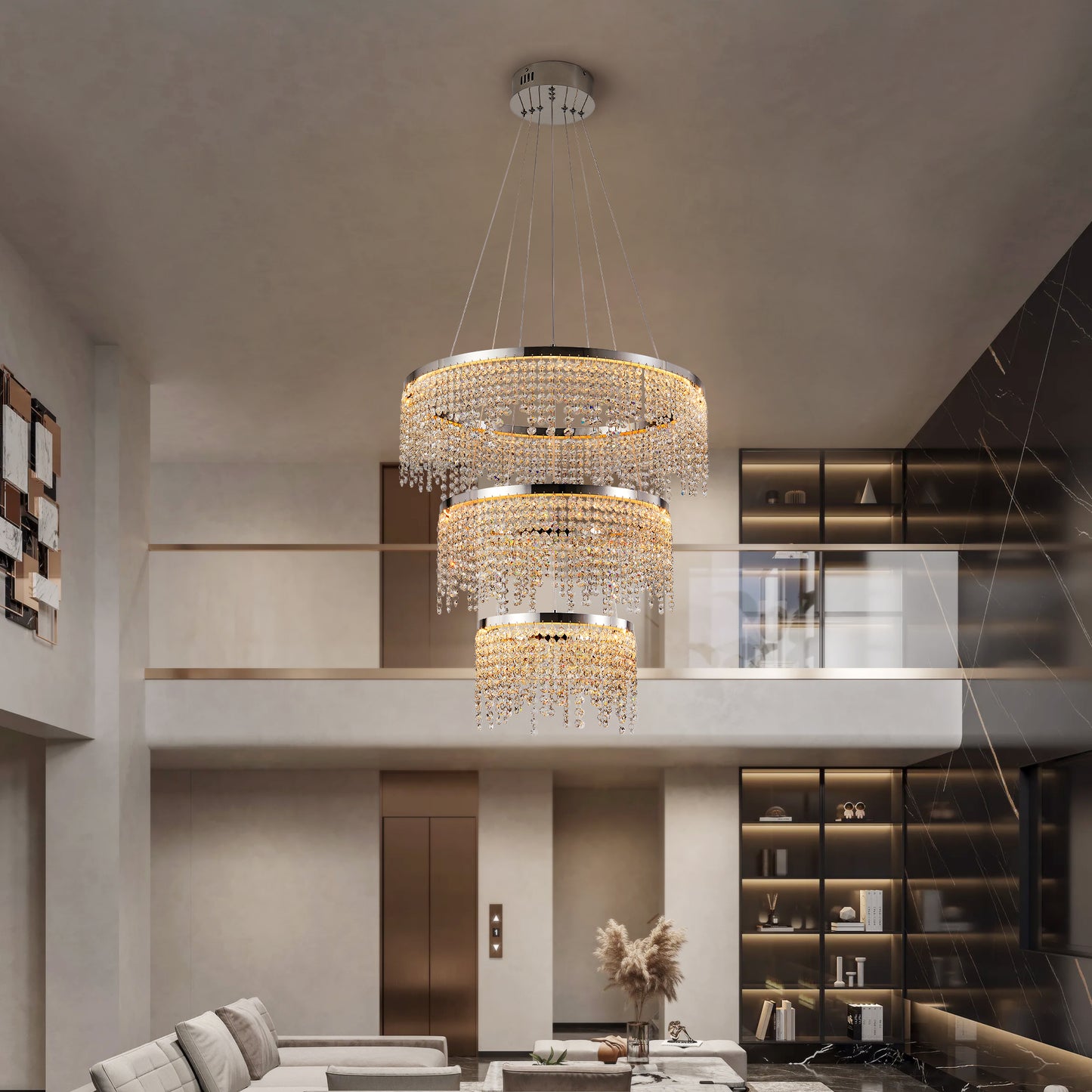 24-Inch LED Crystal Chandelier – Adjustable Color Temperature & Height, Luxury Ceiling Lamp for Living, Dining & Bedroom