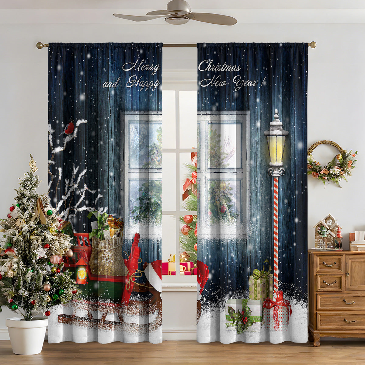 3D Digital Printed Christmas Curtains – Festive Holiday Window Drapes for Home Decor