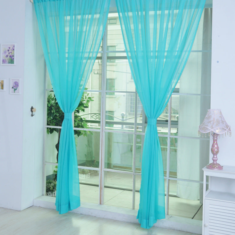 Solid Color Glass Mesh Curtains Transparent Ready Made Punch Free Lightweight Window Sheer Drapes