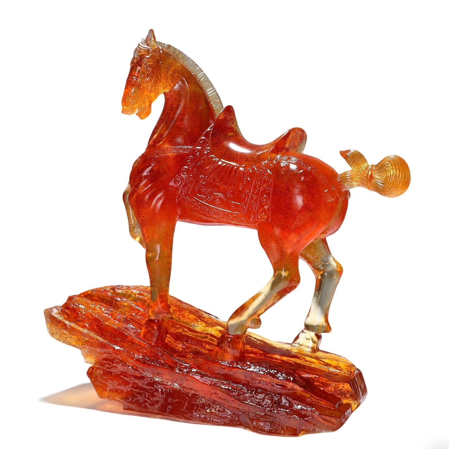 Lustrous Glazed Imperial Horse Figurine Red Flower Hawk Motif Decorative Ceramic Statue Home Decor
