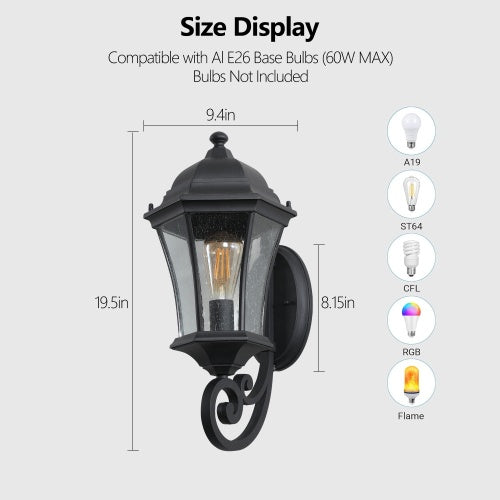 Outdoor Waterproof Glass Retro Wall Light 2-Pack E27 Bulb Compatible Garden Porch Lighting Fixture