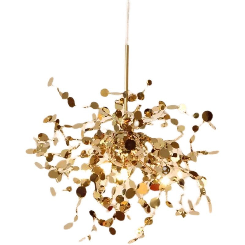 Nordic Tree Leaf Stainless Steel Chandelier – Minimalist Living Room & Bar Light