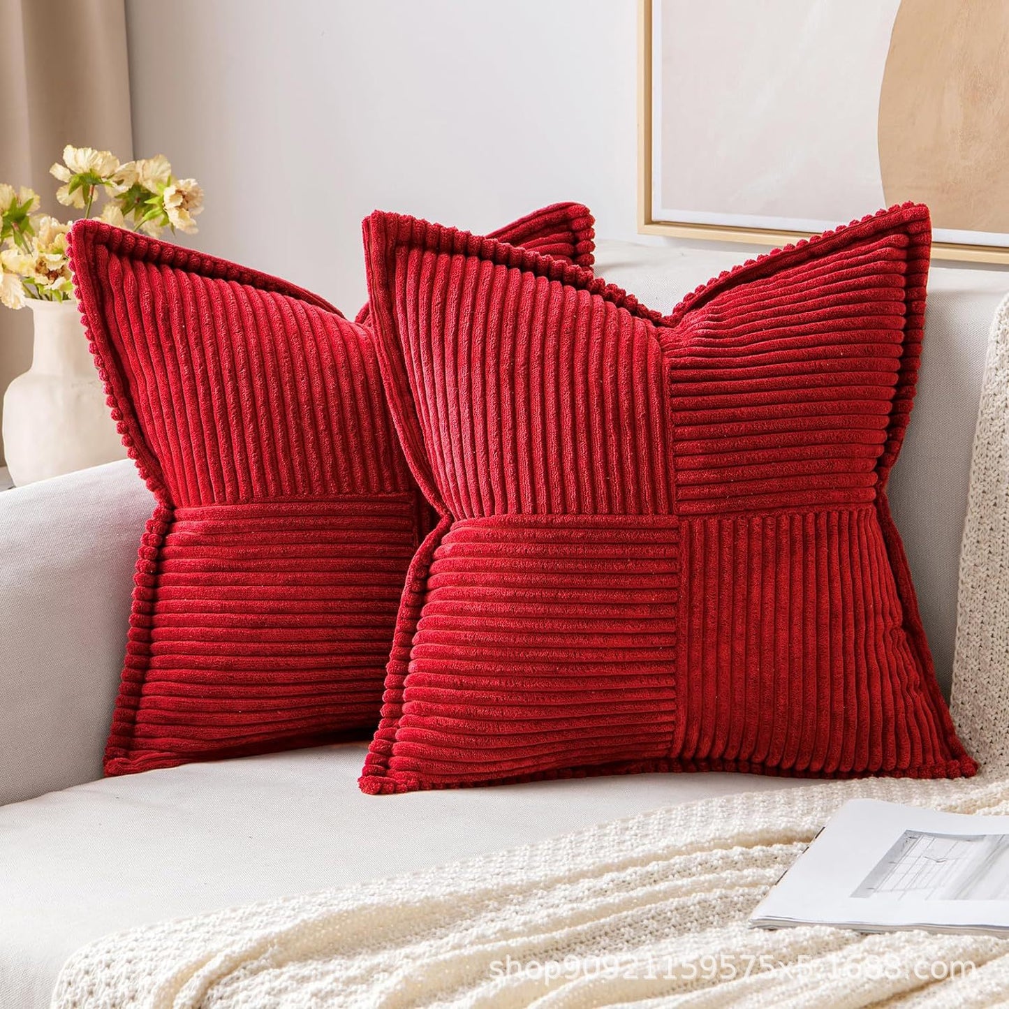 Corduroy Pillow Covers Super Soft Boho Striped Decorative Throw Pillow Cases for Sofa Couch Living Room Christmas Home Decor