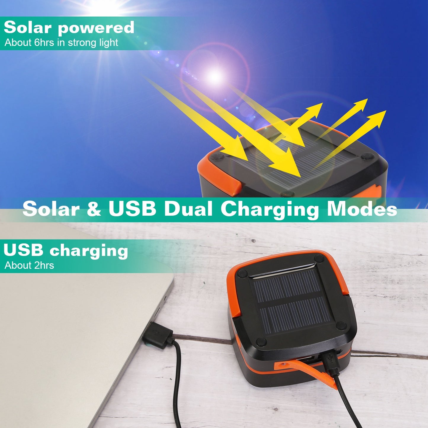 Solar Camping Lantern LED Collapsible Tent Lamp USB Rechargeable Portable Emergency Light for Hiking Fishing Outdoor Use