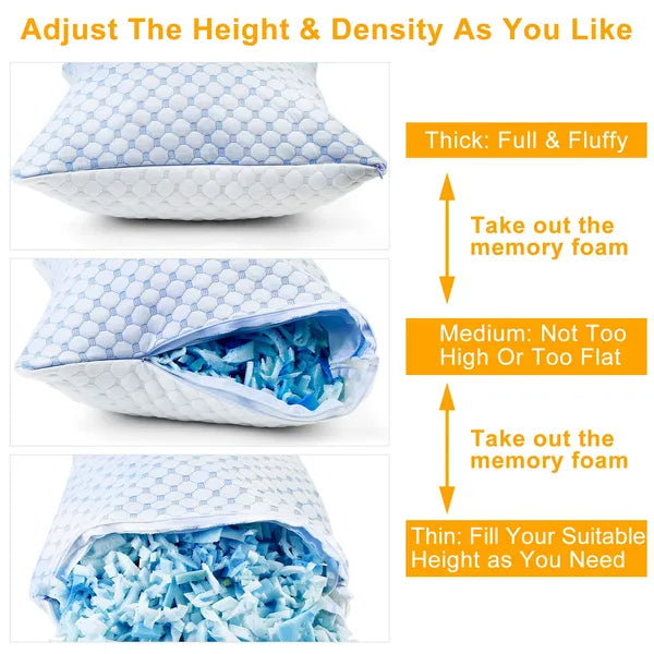 Cooling Memory Foam Bed Pillow Gel Infused Ventilated Breathable Heat Reducing Sleep Pillow Machine Washable