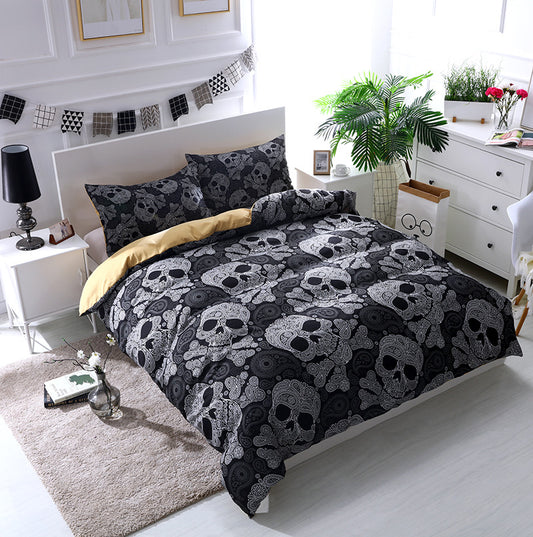 Watercolor Flower Skull 3D 4 Piece Bedding Set Artistic Printed Quilt Cover Bed Sheet Set Home Decor