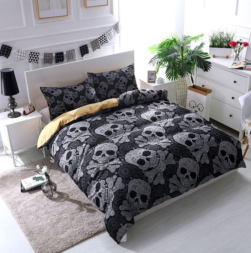 Watercolor Flower Skull 3D 4 Piece Bedding Set Artistic Printed Quilt Cover Bed Sheet Set Home Decor