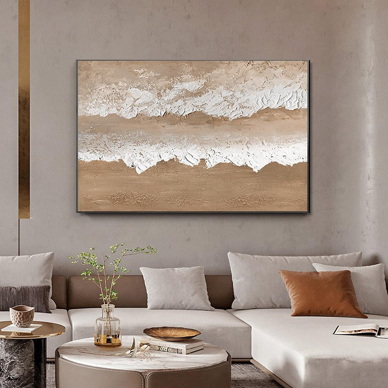 Large Abstract Beach Landscape Oil Painting Brown Texture Handmade Canvas Wall Art Living Room Decor