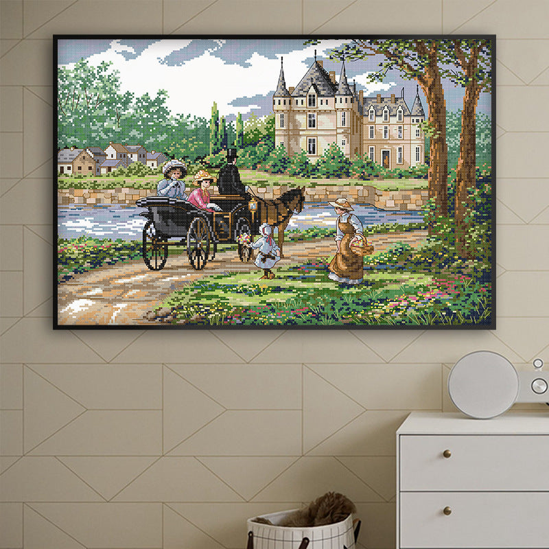 Suburban Landscape Cross Stitch Kit – DIY Embroidered Fabric Decorative Painting Set