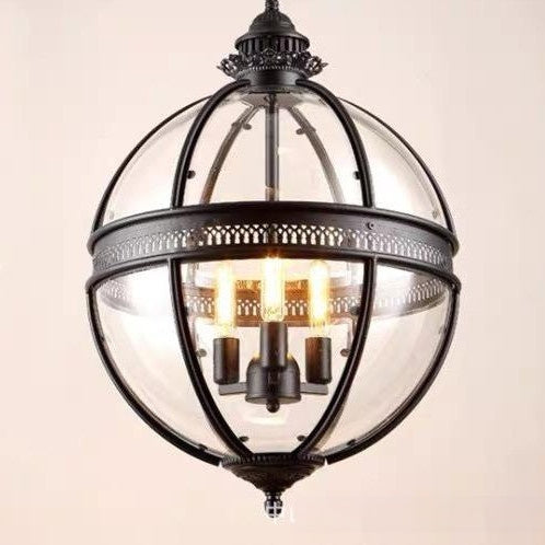 Retro Industrial Glass Ball Chandelier – Round Ceiling Light for Hotel, Hall, Bedroom & Dining Room
