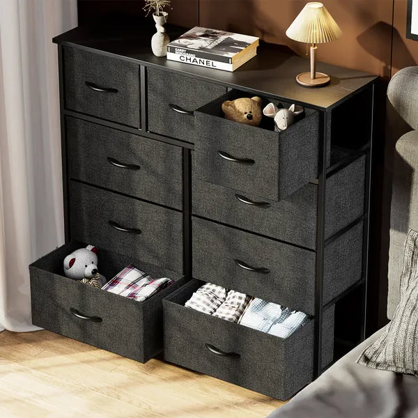 Bedroom Dresser with 9 Fabric Drawers Tall Storage Chest Organizer Wardrobe Closet for Adult and Kids Clothes Furniture