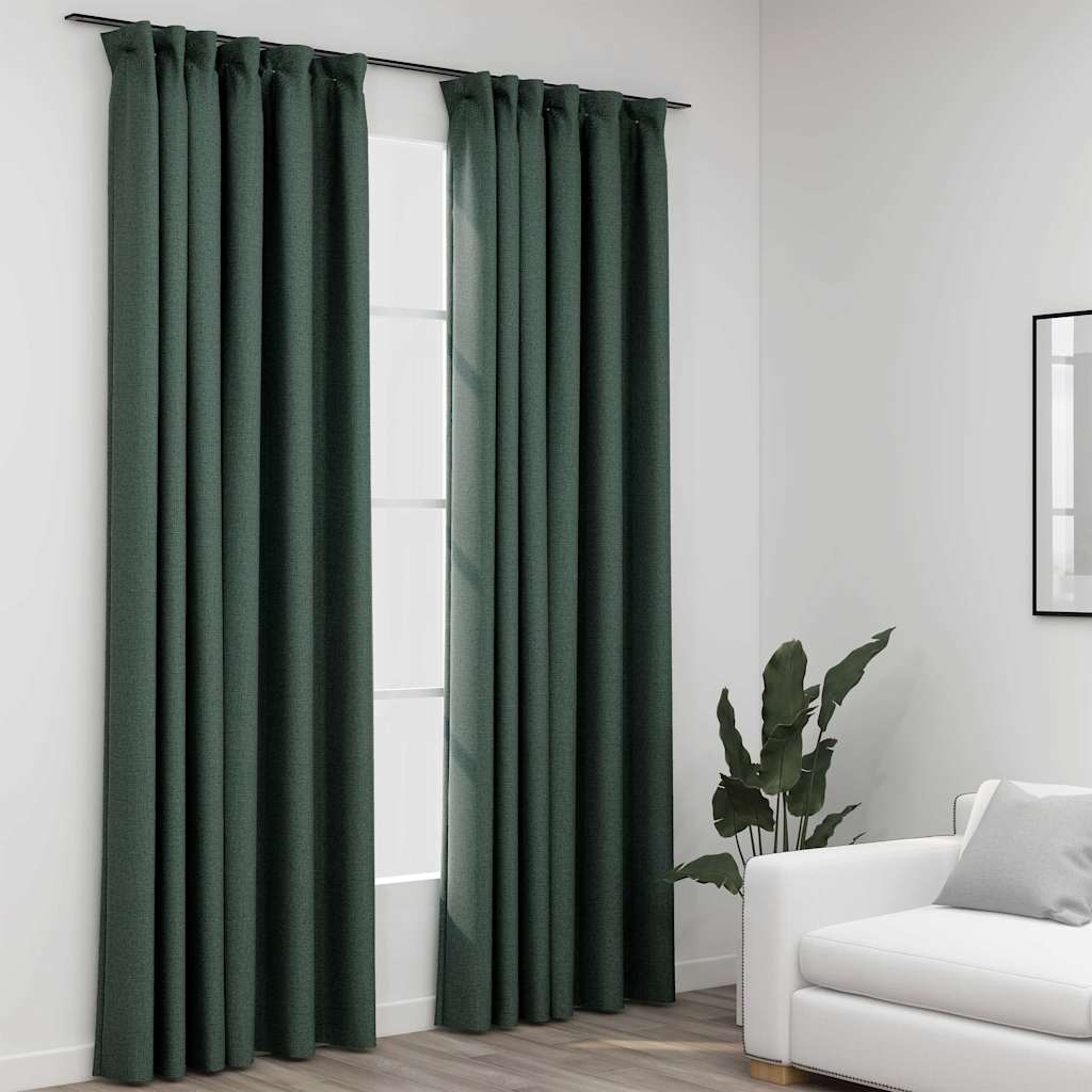Blackout Curtains with Hooks Linen Look 2 Pieces Set Elegant Window Drapes for Bedroom