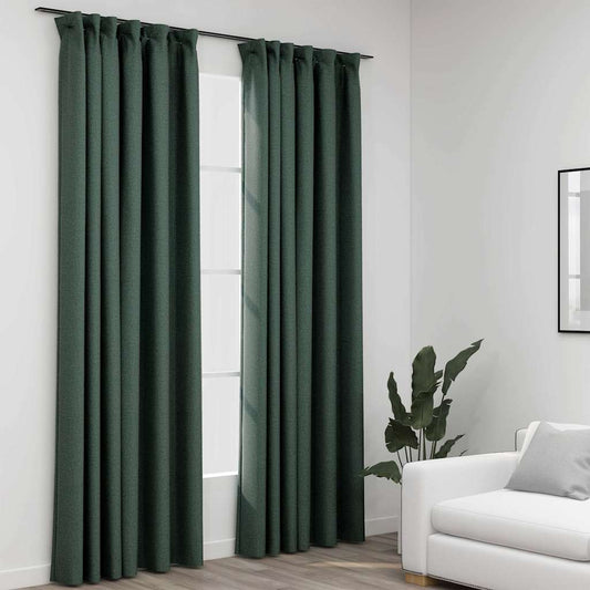 Blackout Curtains with Hooks Linen Look 2 Pieces Set Elegant Window Drapes for Bedroom