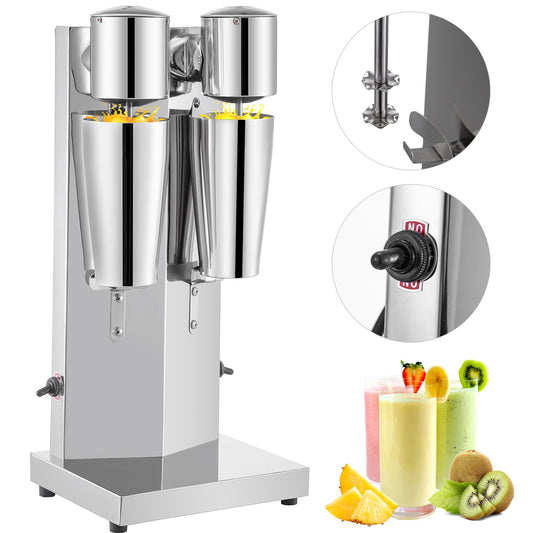 Stainless Steel Electric Milkshake Maker 180W Double Head Milkshake Machine 2 Speed with 800ml Cup for Kitchen Use