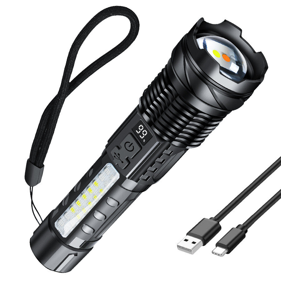Rechargeable LED Tactical Flashlight – Super Bright USB Torch with Red White Blue 3 Modes