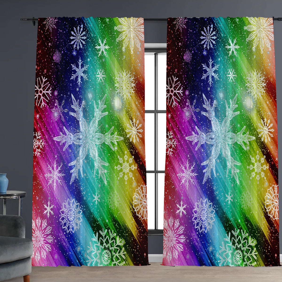 2PCs Christmas Curtains 3D Digital Printing Flower Window Drapes Festive Home Decoration