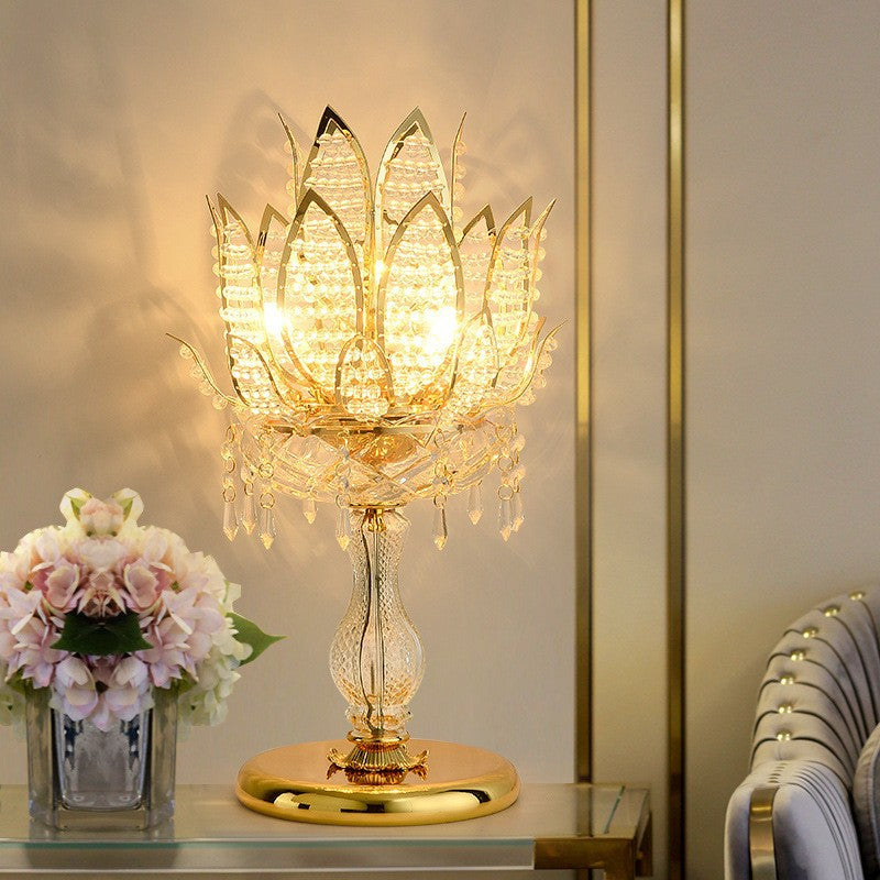 Lotus Zen Golden Crystal Lamp Luxury Decorative Table Lamp Bedroom Living Room Ambient Light