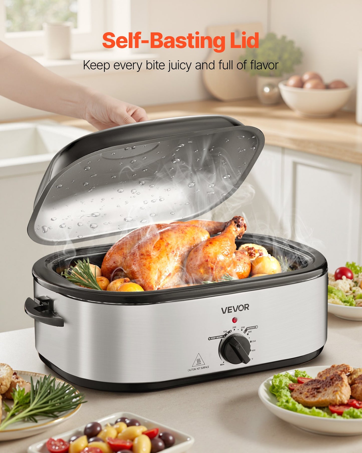 20QT Electric Roaster Oven with Self-Basting Lid Large Capacity Roasting Pan for Baking and Cooking
