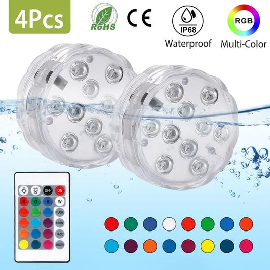 4Pcs Submersible RGB LED Lights IP68 Waterproof Underwater Color Changing Lamps with Remote Control