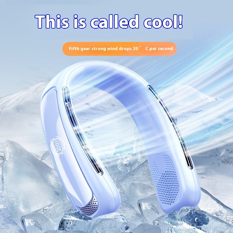 Five Gear Neck Fan USB Charging Portable Refrigeration Halter Fan with Digital Display for Outdoor Cooling Use