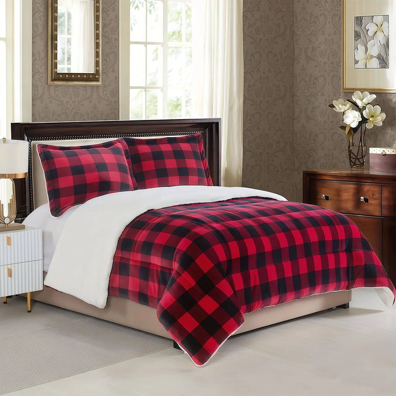 Cozy Sherpa Fleece Buffalo Plaid Blanket Soft Warm Throw Blanket for Sofa Bed Winter Home Decor
