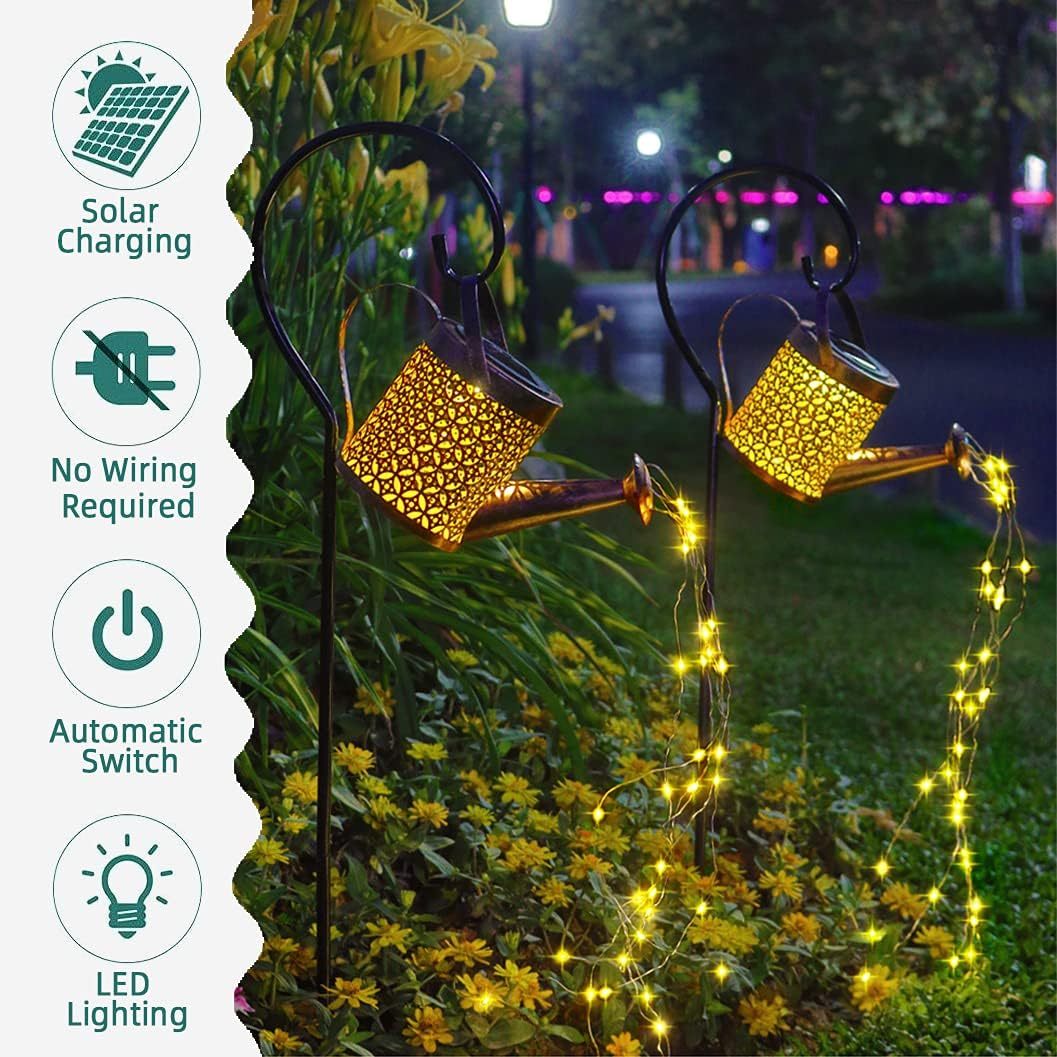 2-Pack LED Watering Can Solar String Lights Outdoor Solar Decorative Garden Hanging Lights for Patio Yard Decor