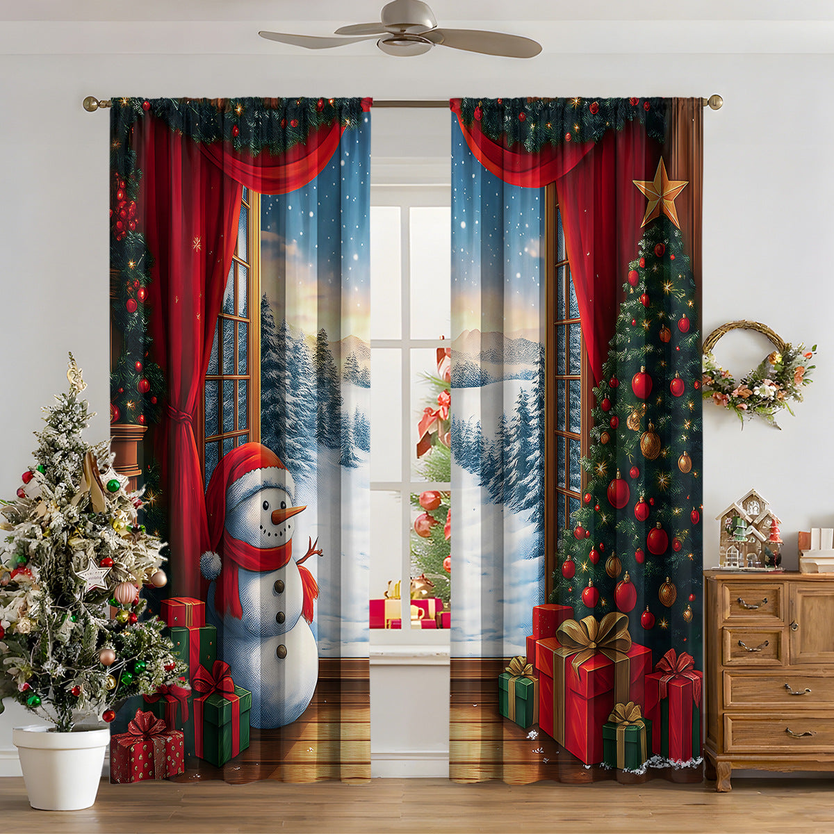 3D Digital Printed Christmas Curtains – Festive Holiday Window Drapes for Home Decor