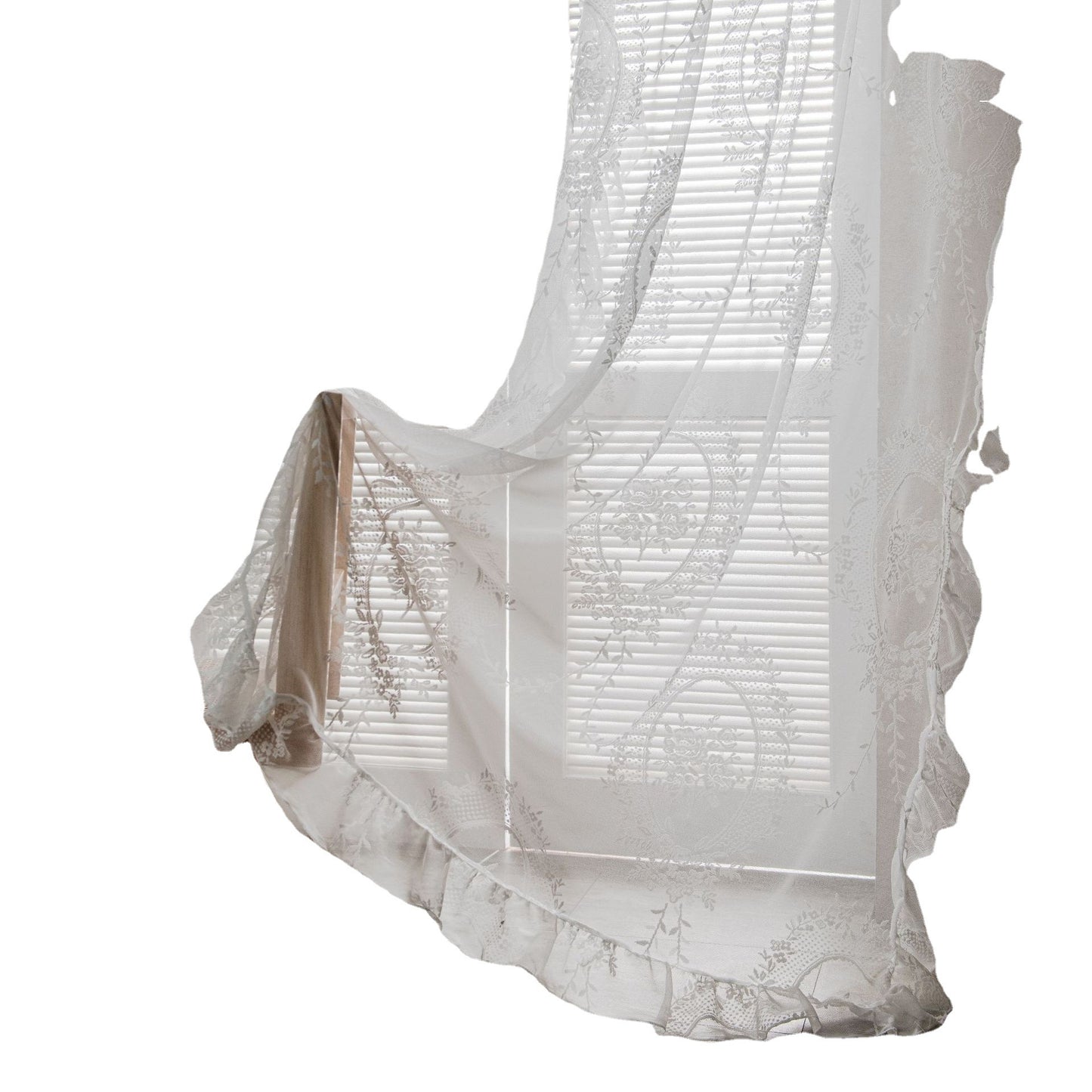 Lace Trim Balcony Bay Window Curtains White Sheer Partition Wavy Pastoral Style Elegant Drapes