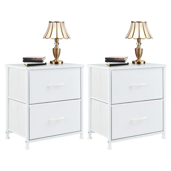 Set of 2 Fabric Drawer Cabinets Living Room Nightstand Storage Chest Closet Clothes Organizer Furniture