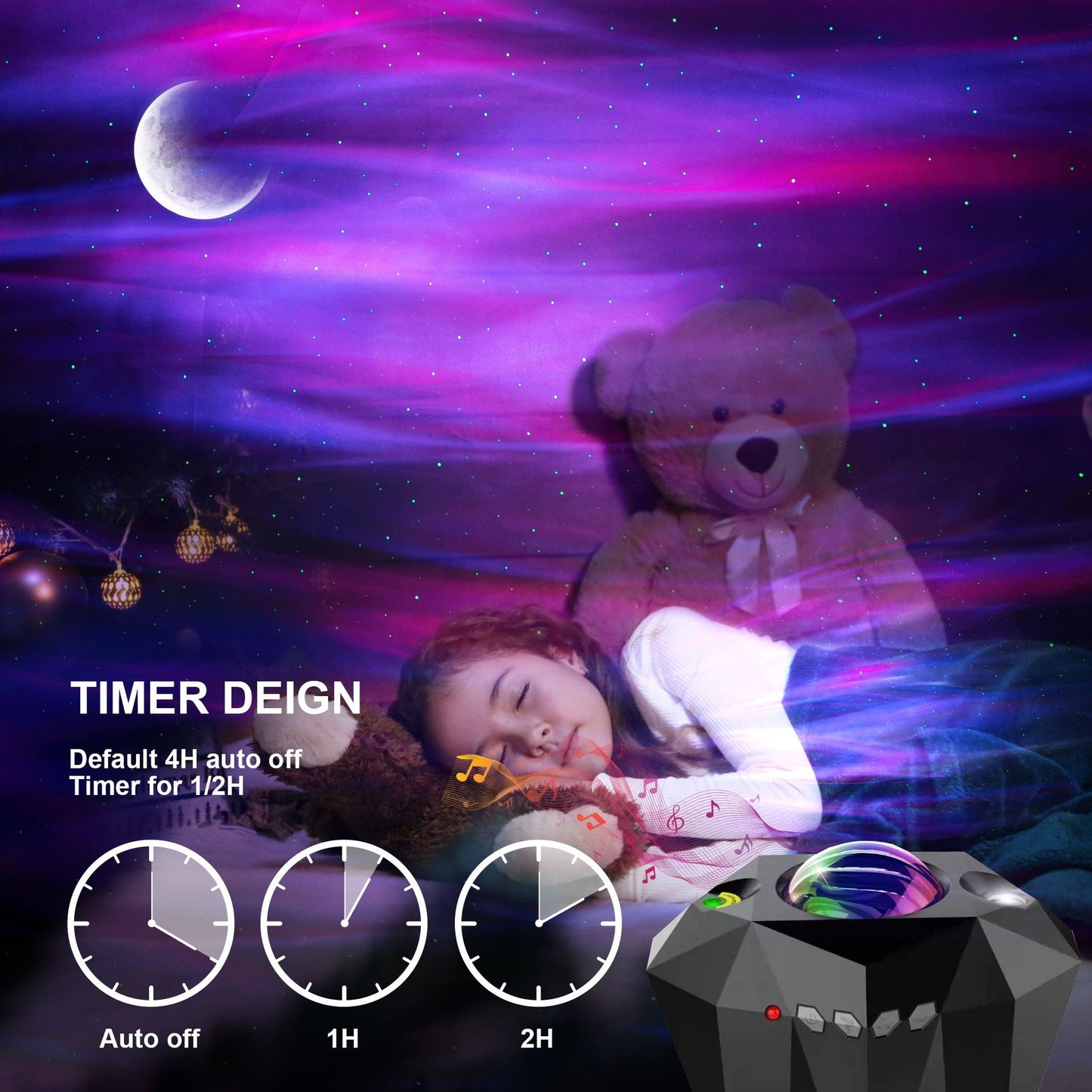 USB Water Pattern Bluetooth Music Ocean Star Projector Lamp LED Night Light for Bedroom Relaxation Decor