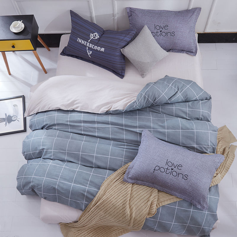 Pure Cotton 4 Piece Bed Linen Set Single Duvet Cover Soft Breathable Bedding Set for Home Use
