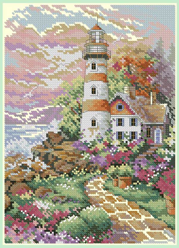 Lighthouse Cross Stitch Kit – DIY Embroidery Landscape Art Set for Home Decor