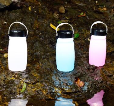Portable Solar Silicone Lantern Bottle Light USB Rechargeable LED Camping Hiking Waterproof Night Lamp