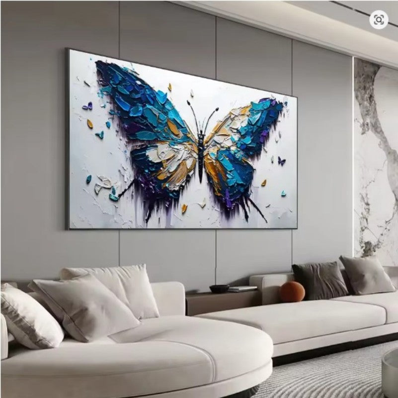 Handmade Butterfly Oil Painting on Canvas Abstract Animal Texture Wall Art for Living Room Home Decor Frameless Unstretched