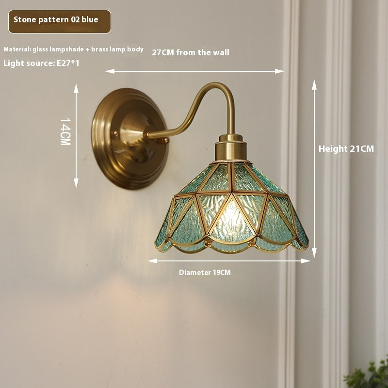 Retro Brass Glass Wall Lamp Creative Bedroom Bedside Wall Sconce Vintage Home Lighting