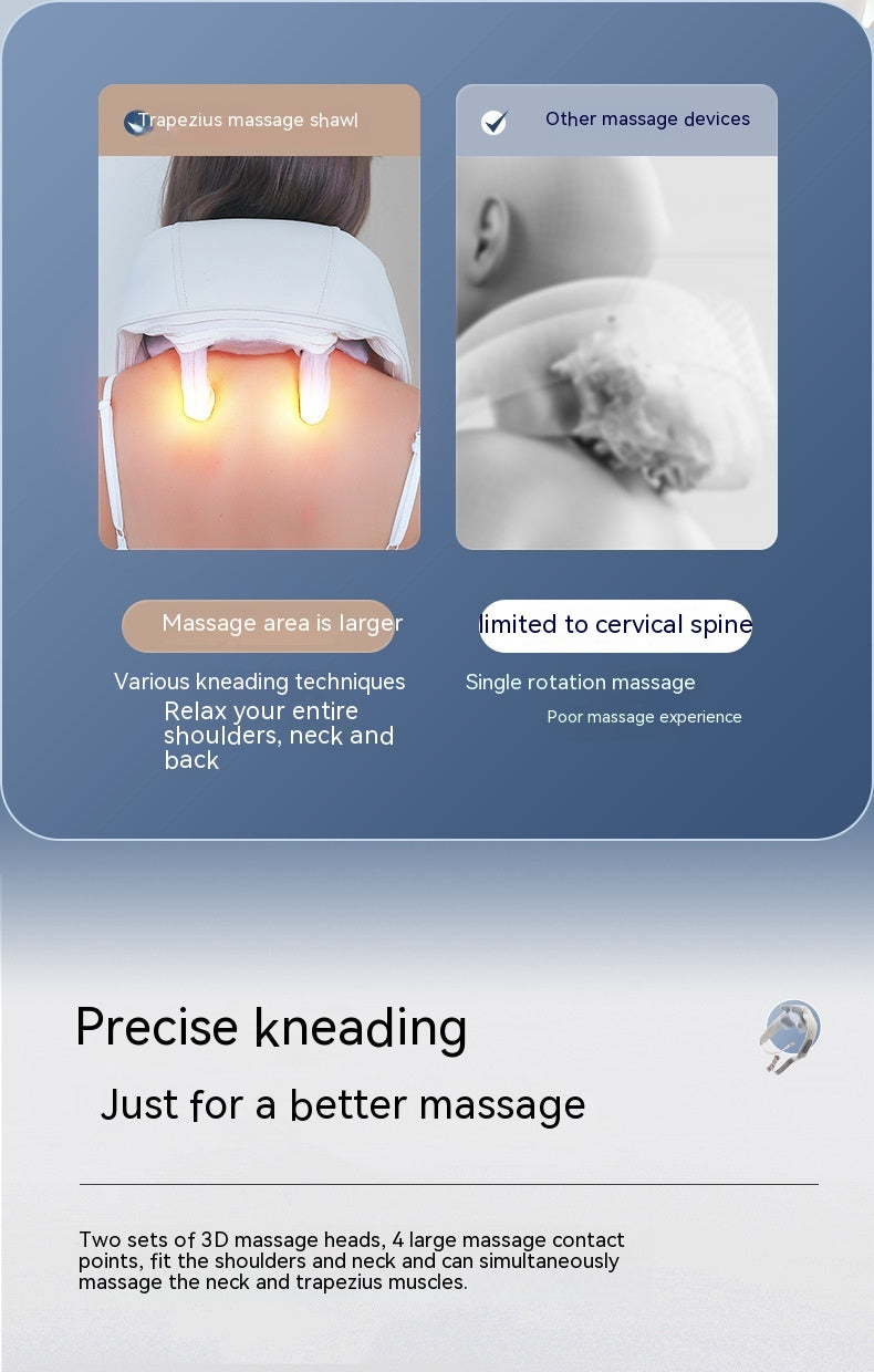 Shoulder and Neck Massager Electric Kneading Hot Compress Neck Lifting Relaxation Device for Trapezius Muscle Relief