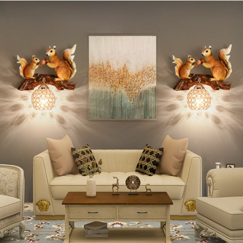 Nordic Countryside Squirrel Wall Lamp – Creative Animal Wall Hanging Light